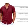 COOFANDY Men’s Casual Button Down Shirts Short Sleeve Summer Beach Shirt Cuban Vacation Textured Shirts with Pocket(Wine Red)