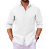 COOFANDY Casual Untucked Shirts for Men Long Sleeve Button Down Shirts White Regular Fit Shirt