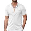 COOFANDY Mens Short Sleeve Knit Shirts Button Down Vintage Polo Casual Beach Shirts(White)