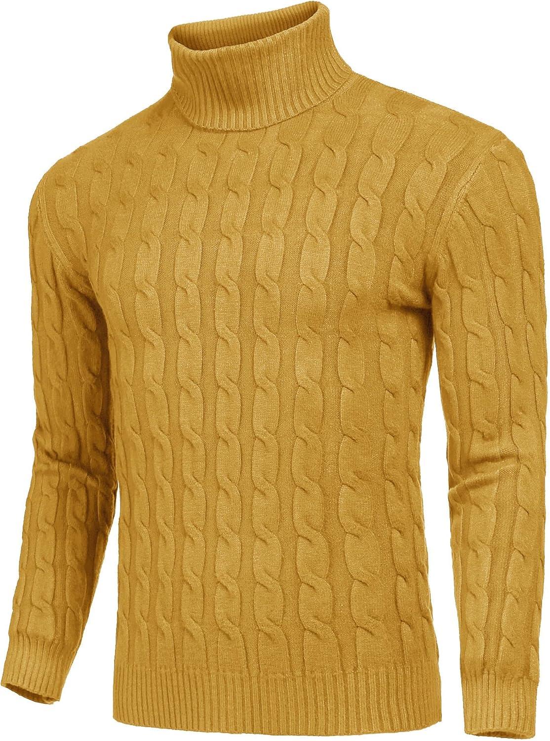 imageCOOFANDY Mens Slim Fit Turtleneck Sweater Casual Twisted Knitted Pullover Sweaters