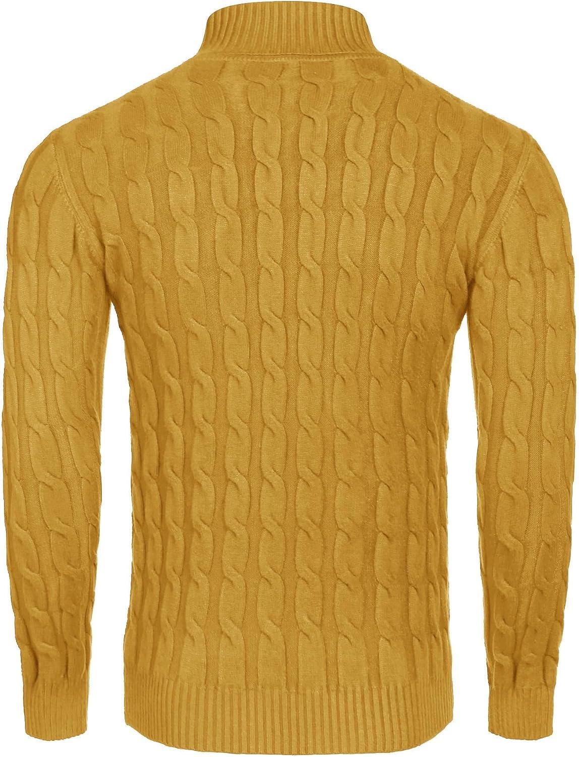 imageCOOFANDY Mens Slim Fit Turtleneck Sweater Casual Twisted Knitted Pullover Sweaters
