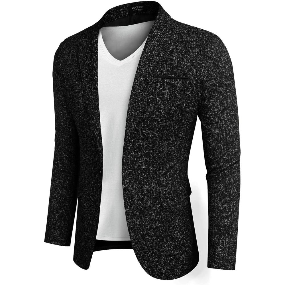 imageCOOFANDY Mens Casual Blazer Slim Fit Suit Jackets Lightweight One Button Business Sport Coats2 Black