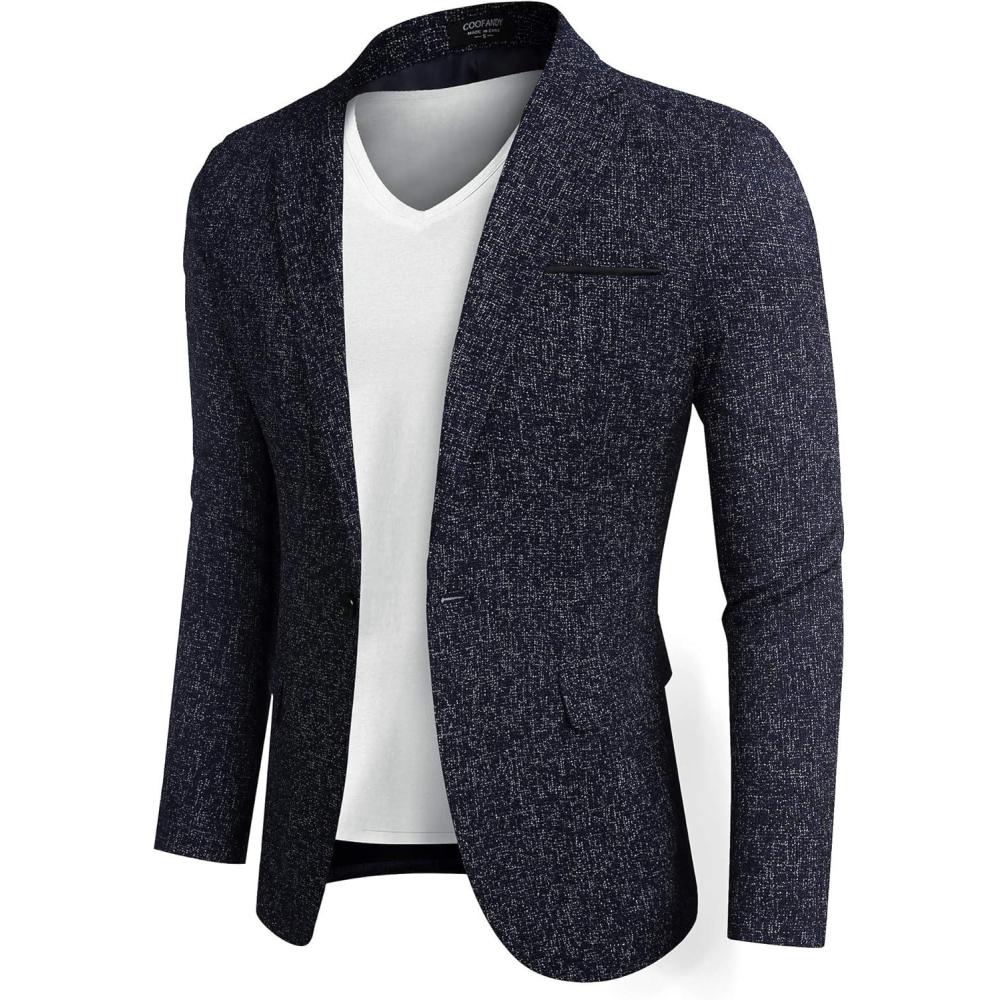 imageCOOFANDY Mens Casual Blazer Slim Fit Suit Jackets Lightweight One Button Business Sport Coats2 Blue