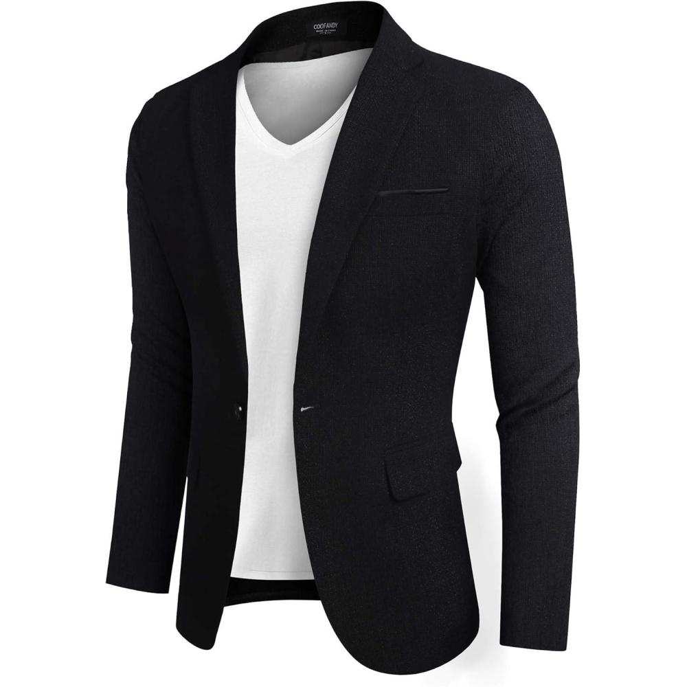 imageCOOFANDY Mens Casual Blazer Slim Fit Suit Jackets Lightweight One Button Business Sport Coats2 Dark Black