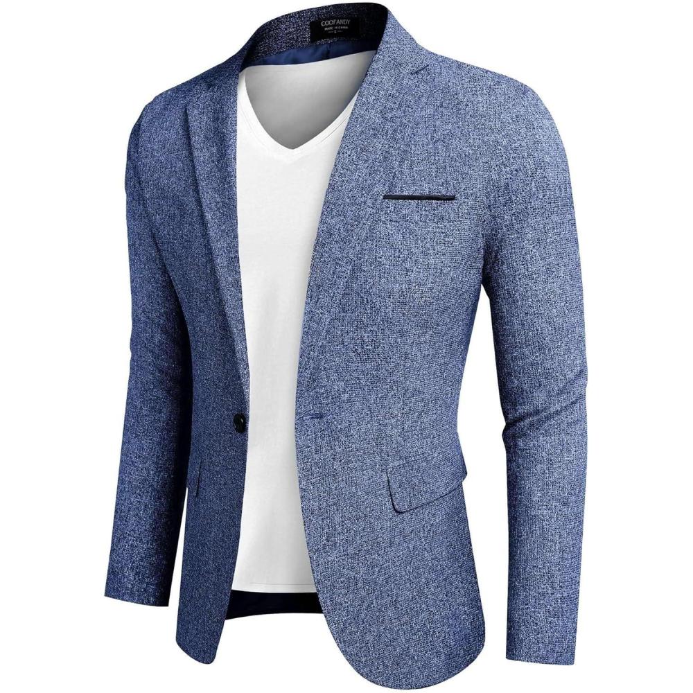 imageCOOFANDY Mens Casual Blazer Slim Fit Suit Jackets Lightweight One Button Business Sport Coats2 Dark Blue