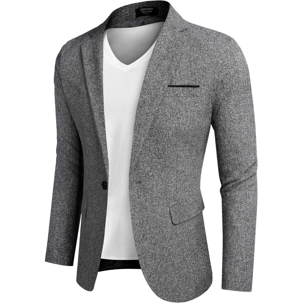imageCOOFANDY Mens Casual Blazer Slim Fit Suit Jackets Lightweight One Button Business Sport Coats2 Grey