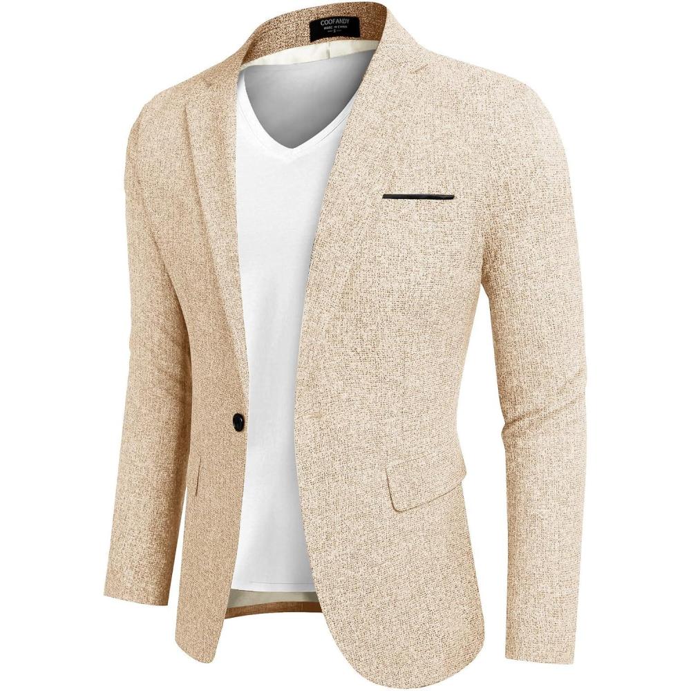 imageCOOFANDY Mens Casual Blazer Slim Fit Suit Jackets Lightweight One Button Business Sport Coats2 Khaki