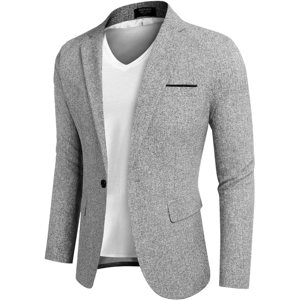 imageCOOFANDY Mens Casual Blazer Slim Fit Suit Jackets Lightweight One Button Business Sport Coats2 Light Grey