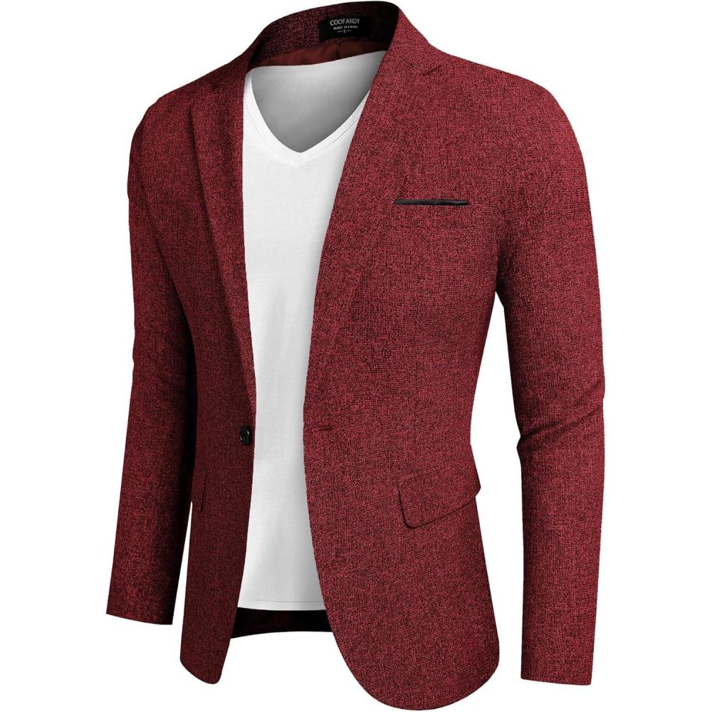 imageCOOFANDY Mens Casual Blazer Slim Fit Suit Jackets Lightweight One Button Business Sport Coats2 Wine Red