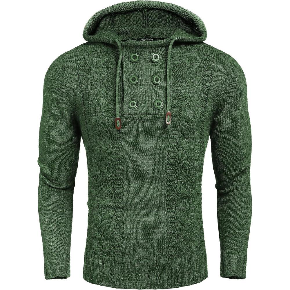 imageCOOFANDY Mens Knit Pullover Hoodies Casual Long Sleeve Turtleneck Sweaters Slim Fit Hooded SweatshirtsGreen
