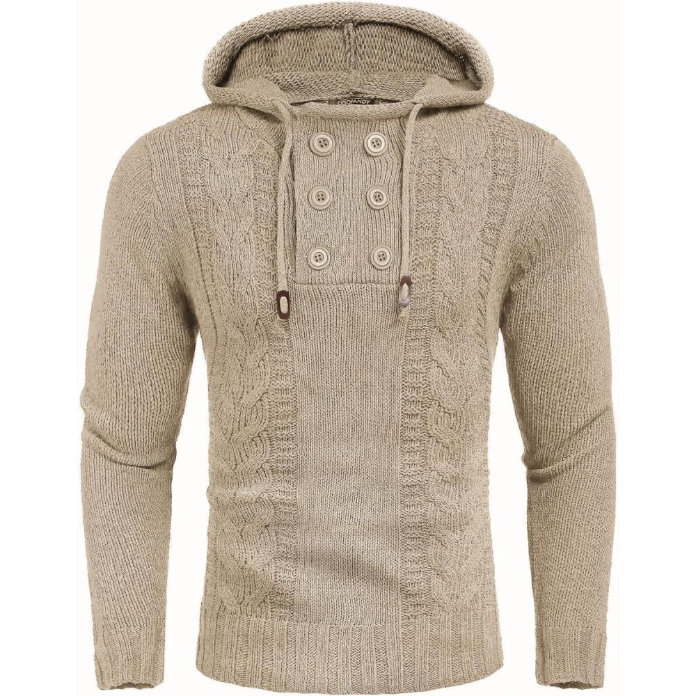 imageCOOFANDY Mens Knit Pullover Hoodies Casual Long Sleeve Turtleneck Sweaters Slim Fit Hooded SweatshirtsLight Khaki