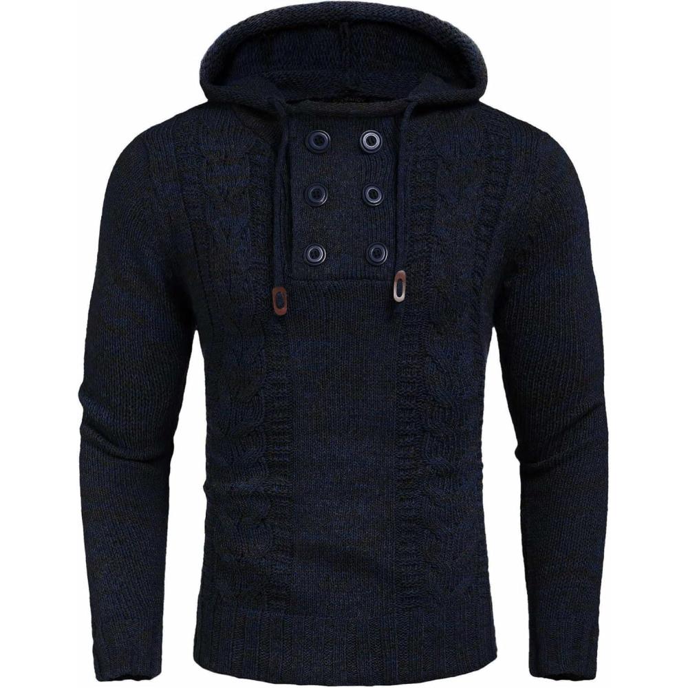 imageCOOFANDY Mens Knit Pullover Hoodies Casual Long Sleeve Turtleneck Sweaters Slim Fit Hooded SweatshirtsNavy Blue