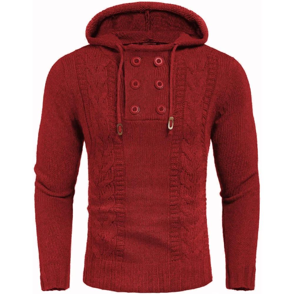 imageCOOFANDY Mens Knit Pullover Hoodies Casual Long Sleeve Turtleneck Sweaters Slim Fit Hooded SweatshirtsRed