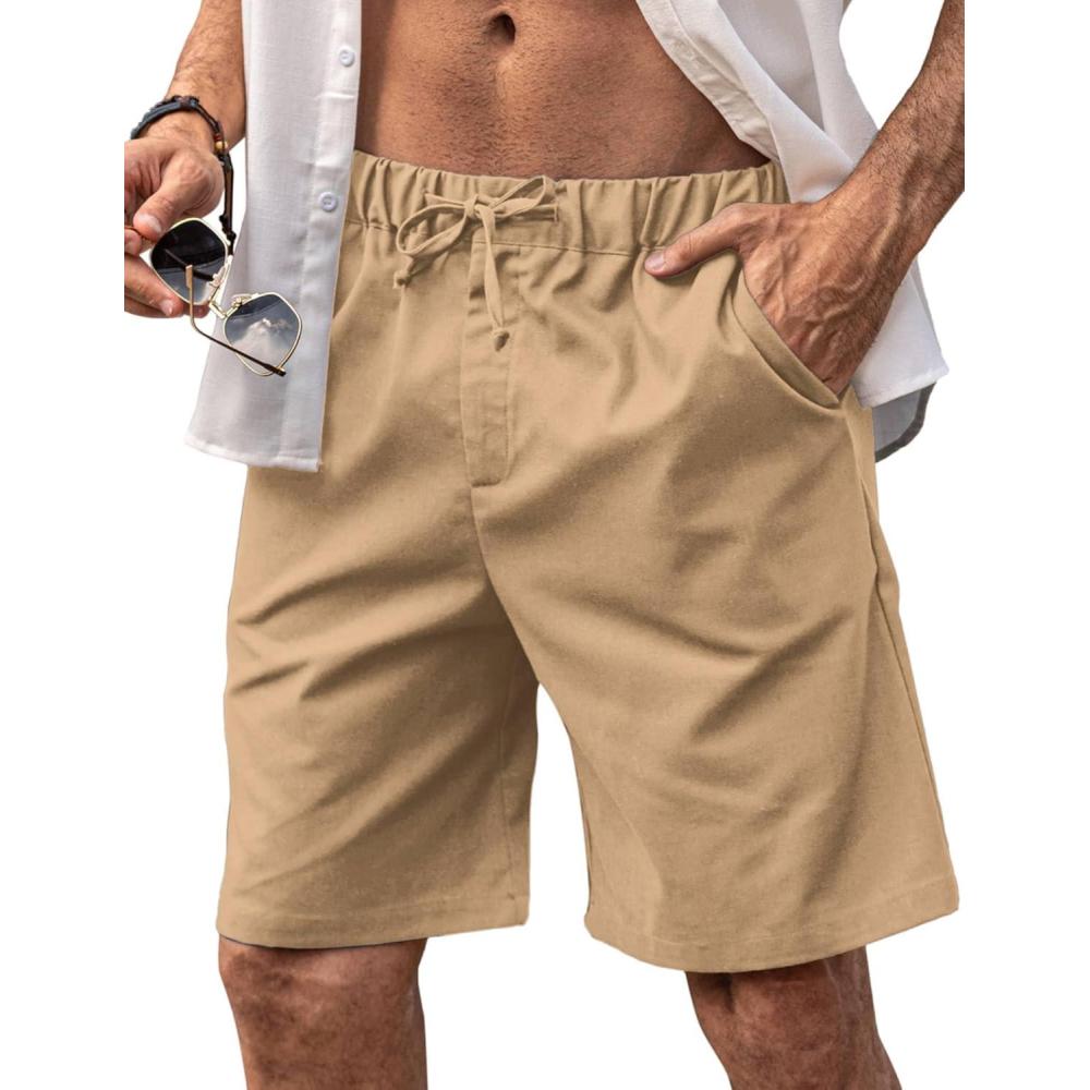 imageCOOFANDY Mens Linen Shorts Casual Elastic Waist Drawstring Short Summer Beach Vacation ShortsLight Tan