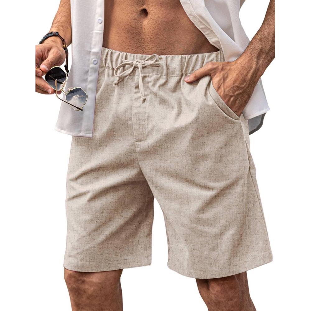 imageCOOFANDY Mens Linen Shorts Casual Elastic Waist Drawstring Short Summer Beach Vacation ShortsLinen Khaki