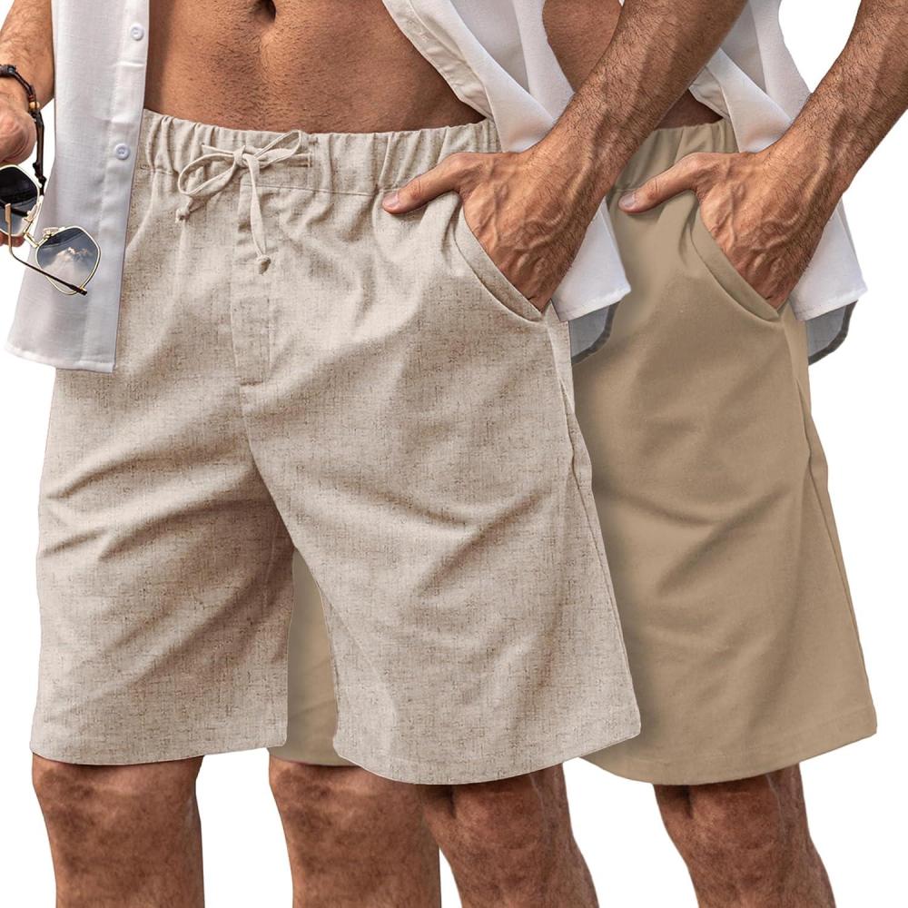 imageCOOFANDY Mens Linen Shorts Casual Elastic Waist Drawstring Short Summer Beach Vacation ShortsLinen KhakiDark Khaki