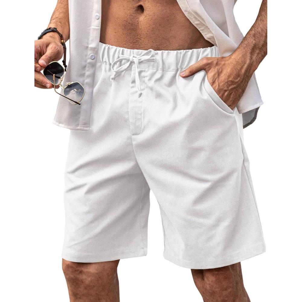 imageCOOFANDY Mens Linen Shorts Casual Elastic Waist Drawstring Short Summer Beach Vacation ShortsWhite