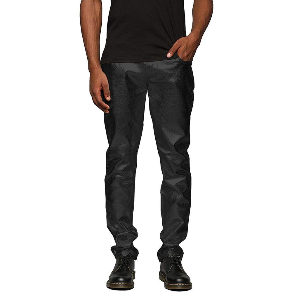 imageCOOFANDY Mens Metallic Shiny Pants Night Club Pants 70s 80s 90s Disco Pant Party Dance Straight Leg TrousersMature Black