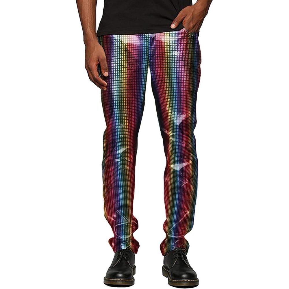 imageCOOFANDY Mens Metallic Shiny Pants Night Club Pants 70s 80s 90s Disco Pant Party Dance Straight Leg TrousersMulticolour Sequin