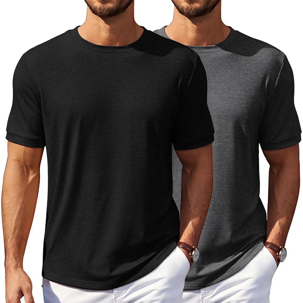 imageCOOFANDY Mens T Shirt Short Sleeve Crew Neck TShirt Casual Summer Tshirt Classic Basic Tee ShirtDark Greyblack