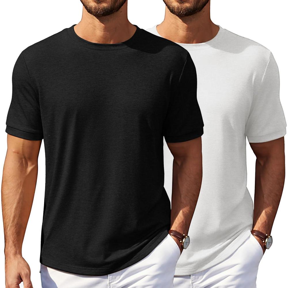 imageCOOFANDY Mens T Shirt Short Sleeve Crew Neck TShirt Casual Summer Tshirt Classic Basic Tee ShirtWhiteblack
