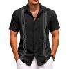 COOFANDY Cuban Guayabera Shirts for Men Short Sleeve Casual Button Down Shirts Summer Vacation Shirts(Black)