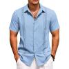 COOFANDY Cuban Guayabera Shirts for Men Short Sleeve Casual Button Down Shirts Summer Vacation Shirts(Light Blue)