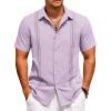 COOFANDY Cuban Guayabera Shirts for Men Short Sleeve Casual Button Down Shirts Summer Vacation Shirts(Lilac)