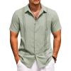 COOFANDY Cuban Guayabera Shirts for Men Short Sleeve Casual Button Down Shirts Summer Vacation Shirts(Sage Green)