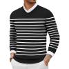 COOFANDY Men Casual V Neck Sweater Ribbed Knit Slim Fit Long Sleeve Pullover Top(Black-white)