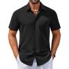 COOFANDY Men’s Button Down Shirts Casual Short Sleeve Linen Shirt Summer Beach Shirt with Pocket(Black)