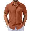 COOFANDY Men’s Button Down Shirts Casual Short Sleeve Linen Shirt Summer Beach Shirt with Pocket(Caramel)