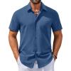 COOFANDY Men’s Button Down Shirts Casual Short Sleeve Linen Shirt Summer Beach Shirt with Pocket(Denim Blue)