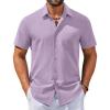 COOFANDY Men’s Button Down Shirts Casual Short Sleeve Linen Shirt Summer Beach Shirt with Pocket(Light Purple)