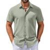 COOFANDY Men’s Button Down Shirts Casual Short Sleeve Linen Shirt Summer Beach Shirt with Pocket(Sage Green)