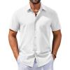 COOFANDY Men’s Button Down Shirts Casual Short Sleeve Linen Shirt Summer Beach Shirt with Pocket(White)