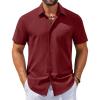 COOFANDY Men’s Button Down Shirts Casual Short Sleeve Linen Shirt Summer Beach Shirt with Pocket(Wine Red)