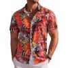 COOFANDY Men’s Hawaiian Shirt Short Sleeve Floral Button Down Shirts Tropical Holiday Beach Shirts(Red – Tropical Leaf 2)