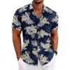 COOFANDY Men’s Linen Shirts Short Sleeve Casual Shirts Button Down Shirt for Men Beach Summer Wedding Shirt(Navy Floral)