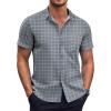 COOFANDY Mens Short Sleeve Button Down Shirts Wrinkle Free Dress Shirts Casual Polka Dot Print Shirt with Pocket(Grey Plaid)