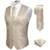 COOFANDY Men’s Suit Vest Tie Set 3PC Paisley Jacquard Waistcoat and Necktie Pocket Square for Holiday Party Wedding(Champagne)