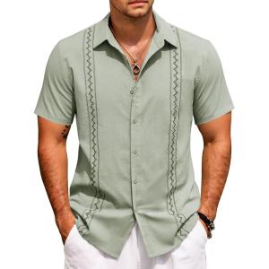 COOFANDY Cuban Guayabera Shirts for Men Short Sleeve Casual Button Down Shirts Summer Vacation Shirts(Sage Green)