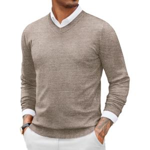 COOFANDY Men Casual V Neck Sweater Ribbed Knit Slim Fit Long Sleeve Pullover Top(Pat17)