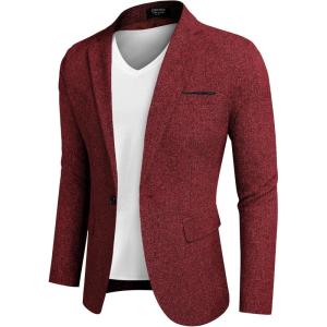 COOFANDY Men’s Casual Blazer Slim Fit Suit Jackets Lightweight One Button Business Sport Coats(2 – Wine Red)