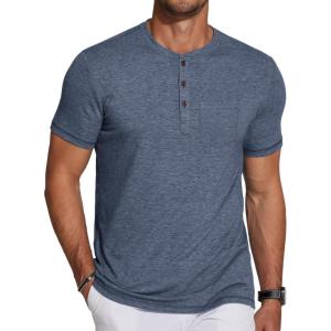 COOFANDY Men’s Casual Henley Shirts Short Sleeve Pocket T-Shirts Lightweight Button Henley Pullover Basic Tees(Navy Blue)