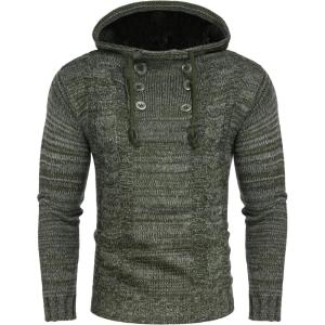 COOFANDY Mens Knit Pullover Hoodies Casual Long Sleeve Turtleneck Sweaters Slim Fit Hooded Sweatshirts(Army Green)