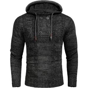COOFANDY Mens Knit Pullover Hoodies Casual Long Sleeve Turtleneck Sweaters Slim Fit Hooded Sweatshirts(Black)