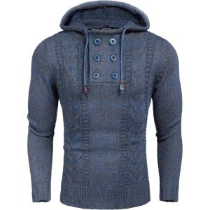 COOFANDY Mens Knit Pullover Hoodies Casual Long Sleeve Turtleneck Sweaters Slim Fit Hooded Sweatshirts(Blue)