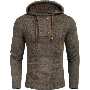 COOFANDY Mens Knit Pullover Hoodies Casual Long Sleeve Turtleneck Sweaters Slim Fit Hooded Sweatshirts(Brown)