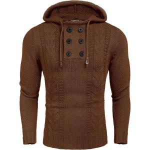 COOFANDY Mens Knit Pullover Hoodies Casual Long Sleeve Turtleneck Sweaters Slim Fit Hooded Sweatshirts(Caramel)